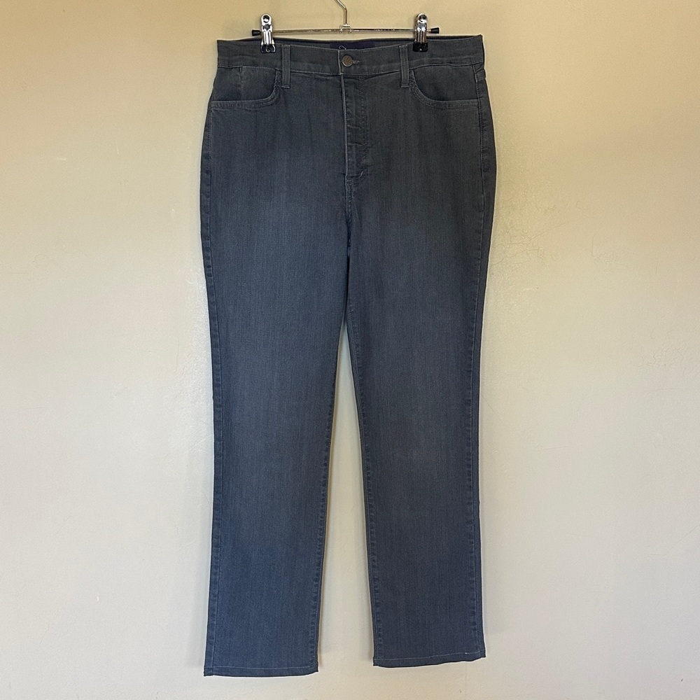 NEW NYDJ Jeans Gray embellished back pockets Lift Tuck Technology Sz 12